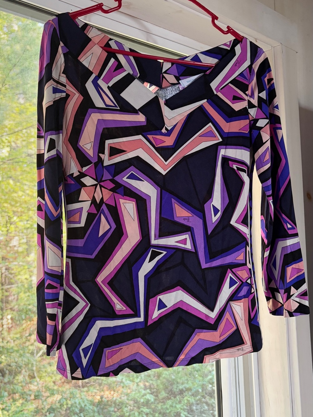 Emilio Pucci Multicolor Geometric Print Top in Purple, Pink, Black, White, Peach